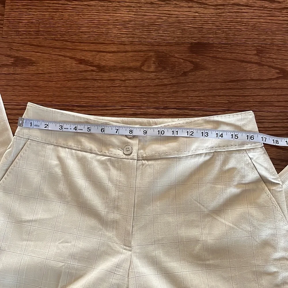 Cass women’s luxury rayon poly stretch cream muted plaid slacks trousers zip 12